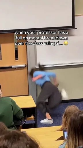 An AI-generated video of a young teacher in a class crashing out because of the students using AI to cheat.
