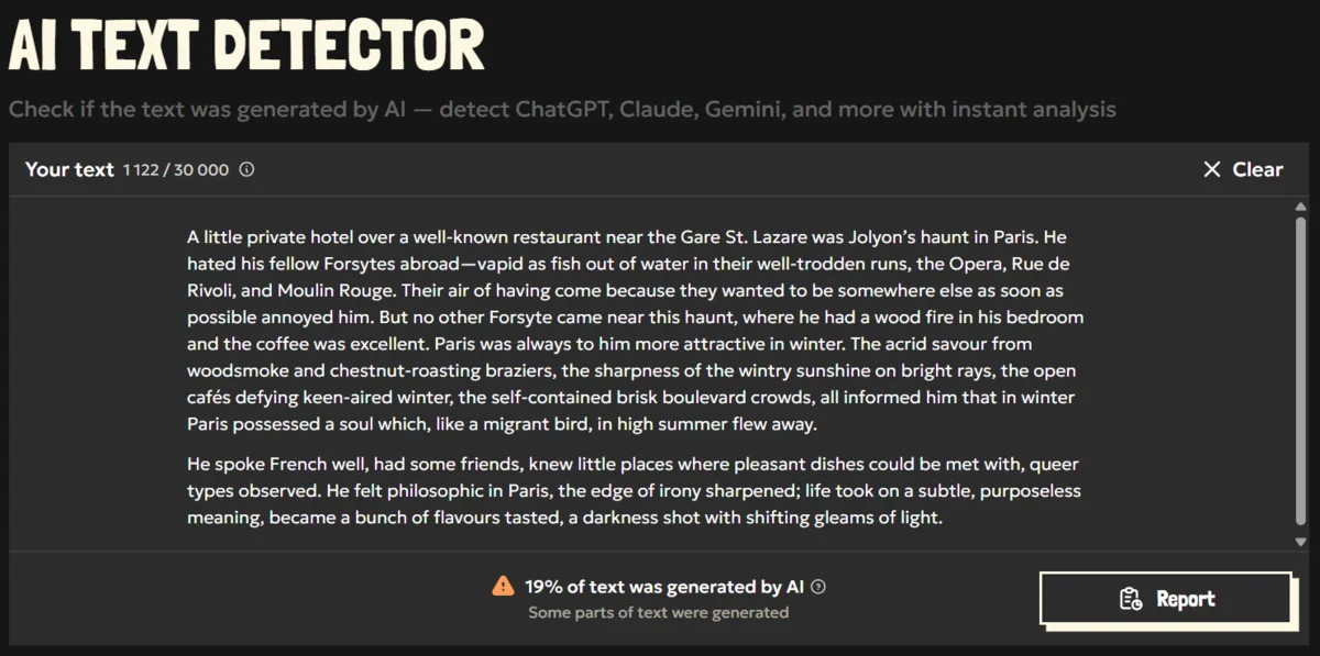 John Galsworthy’s The Forsyte Saga fragment detection result